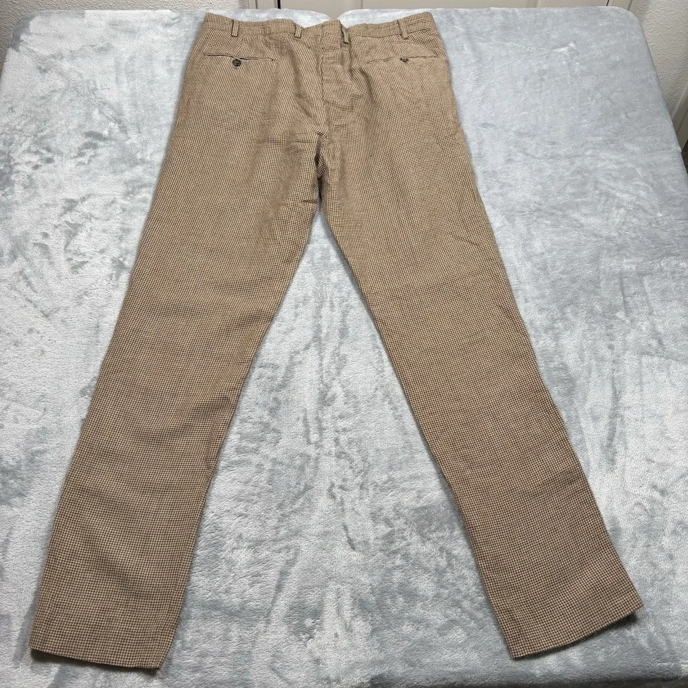 Todd Snyder Houndstooth Dress Pants Men's 36x33 Brown Tan Italy Wool Linen